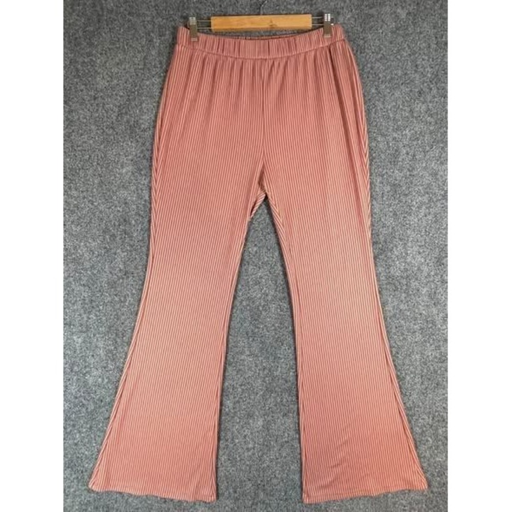 Willow & Root Ribbed Flare Pants Womens Large Rose Pink Stripe Elastic Boho